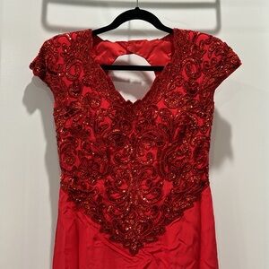 RED bead/sequins evening gown